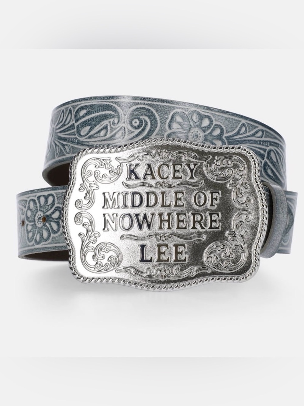 Kacey Lee Women’s Leather Belt with Middle of Nowhere Buckle